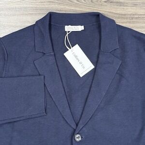 NEW Collars Co Milano Luxury Knit Blazer Small Deconstructed Navy Merino Wool